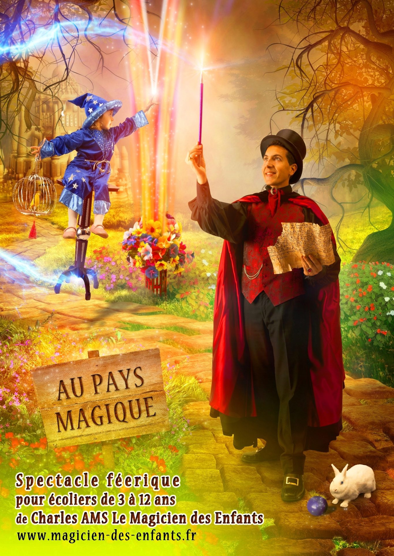 Au Pays Magique Affiche du Magicien 78 et spectacle de Magie jeune public en école, centre de loisirs à Le Vésinet 78110 en Yvelines. Anniversaire domicile