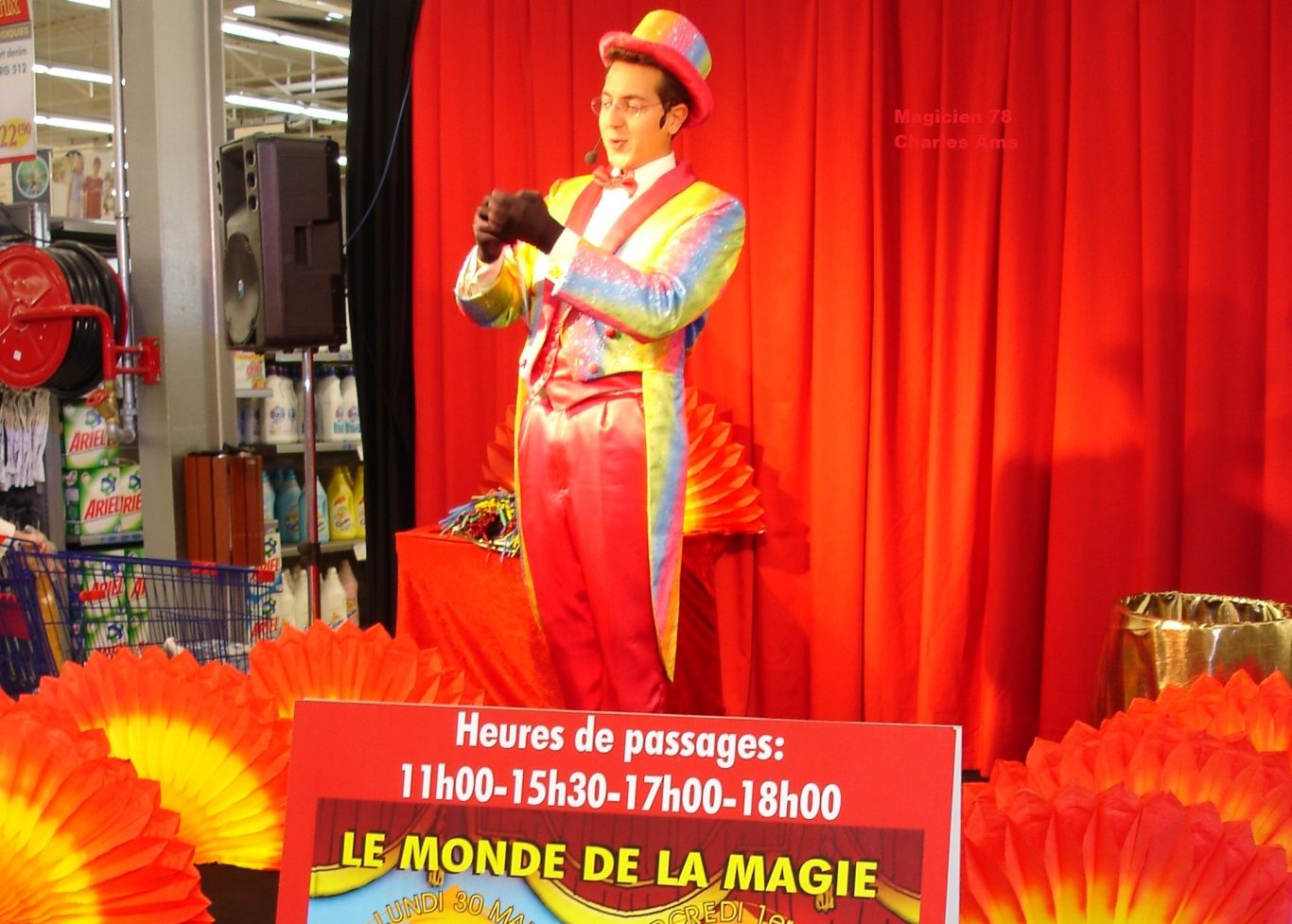 Spectacle en Supermarché pour une semaine autour de la Magie pour enfants à Sartrouville 78500 Magicien 78 les Yvelines Spectacle Magie Enfant Centre de loisirs 78500 Sartrouville Mantes-la-Jolie Feucherolles Le Vésinet Versailles